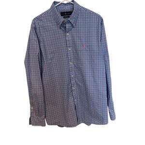 Ralph Lauren Men's Long‎ Sleeve Blue Pink Check Button Down Collar Dress Shirt L